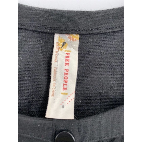 Free‎ People Black Gold Dress Sz 8 Tunic Sleeveless Tank Boho Midi Embroidered - Picture 2 of 8